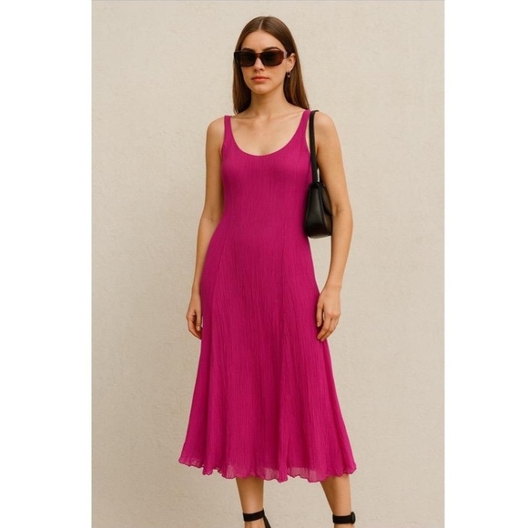 Newport News Dresses & Skirts - Vintage Newport News Hot Pink Silk Crinkle Slip Dress – Size 10 Y2K